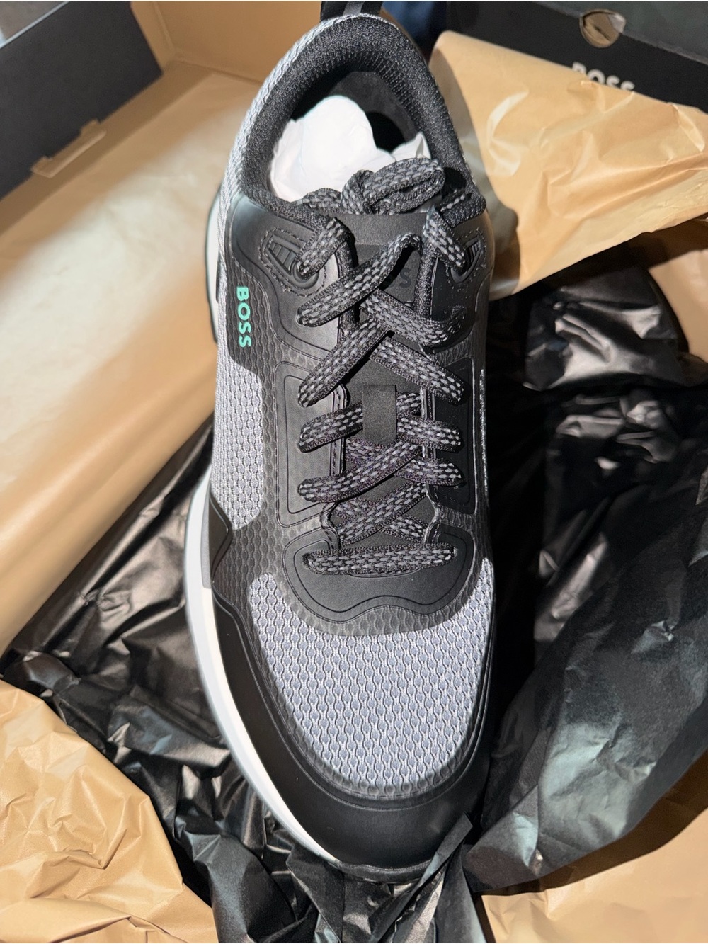 Hugo Boss Black & Gray Men's Mesh Runner with Teal Logo